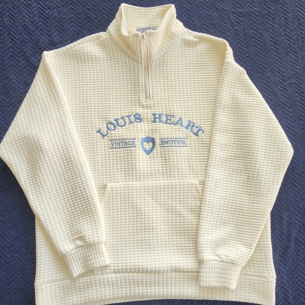 Aelfric Eden Cream Waffle Quarter-Zip Sweater with Blue Logo